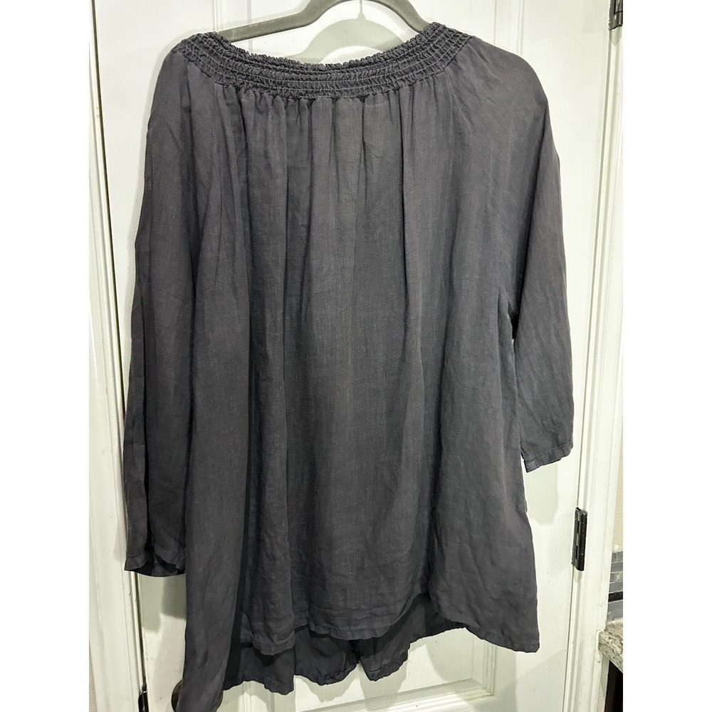Match Point Grey Ruffled Linen Button Front Shirt Top Sz M Boho Fairy - Picture 4 of 4